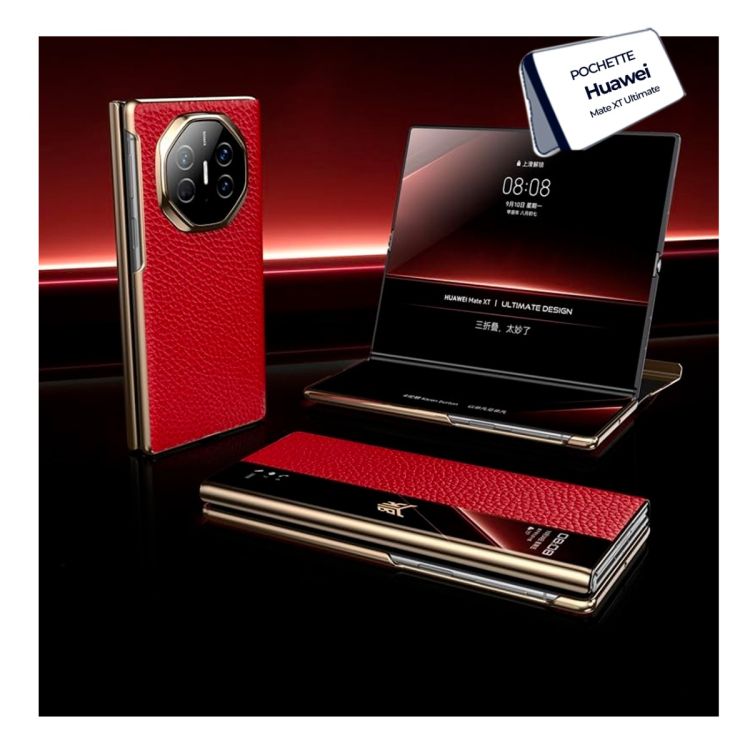 Pochette en Cuir pour HUAWEI Mate XT Ultimate (2024) - Rouge - Fenêtre intelligente - fonction veille/réveil automatique