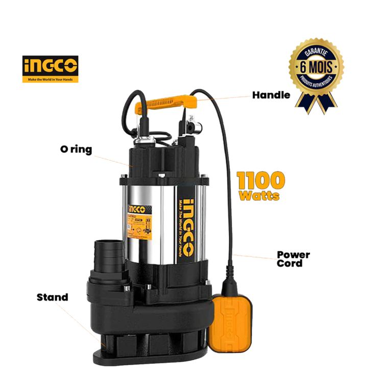 Pompe Submersible - INGCO SPDS11008 - 1100W - 22m3/H - 6 Mois