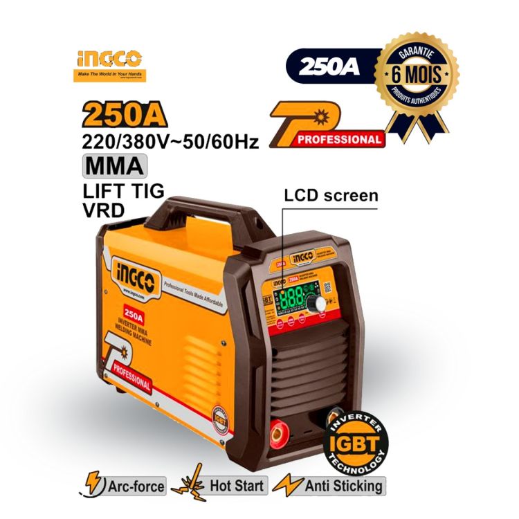 Poste à souder inverter IGBT - 250 A TIG - INGCO MMA25079 - 6 Mois