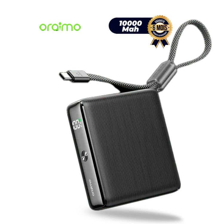 Powerbank de poche ORAIMO - PowerNova L11 OPB-7103C - 10000mAh - Charge Rapide 22.5W - Câble Type-C Intégré - Affichage LED - 6 Mois de Garantie