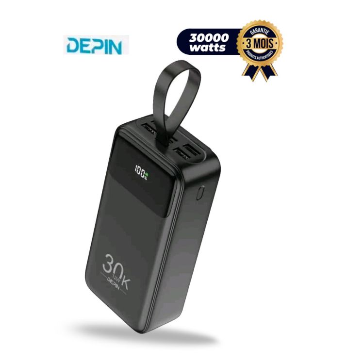 Powerbank DEPIN LD-10CS - 30000 mAh - 12 Watts - Câbles intégrés -  Écran LED - Garantie 3 mois