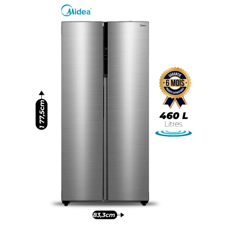 Réfrigérateur Américain MIDEA MDRS619FGF46 – 460 Litres – Compresseur Inverter Quattro – No Frost – Refroidissement homogène – Anti odeur et Anti bactérien – Affichage Digital – Gris Inox – Garantie 6 mois