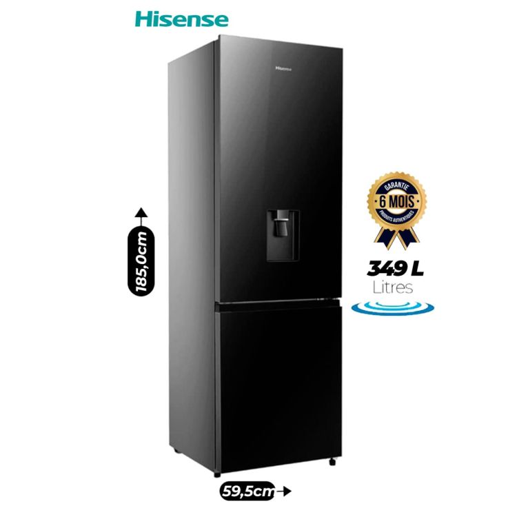 Réfrigérateur Combiné avec distributeur d'eau Hisense 349 litres, garanti 6 mois vendu sur Glotelho Cameroun.