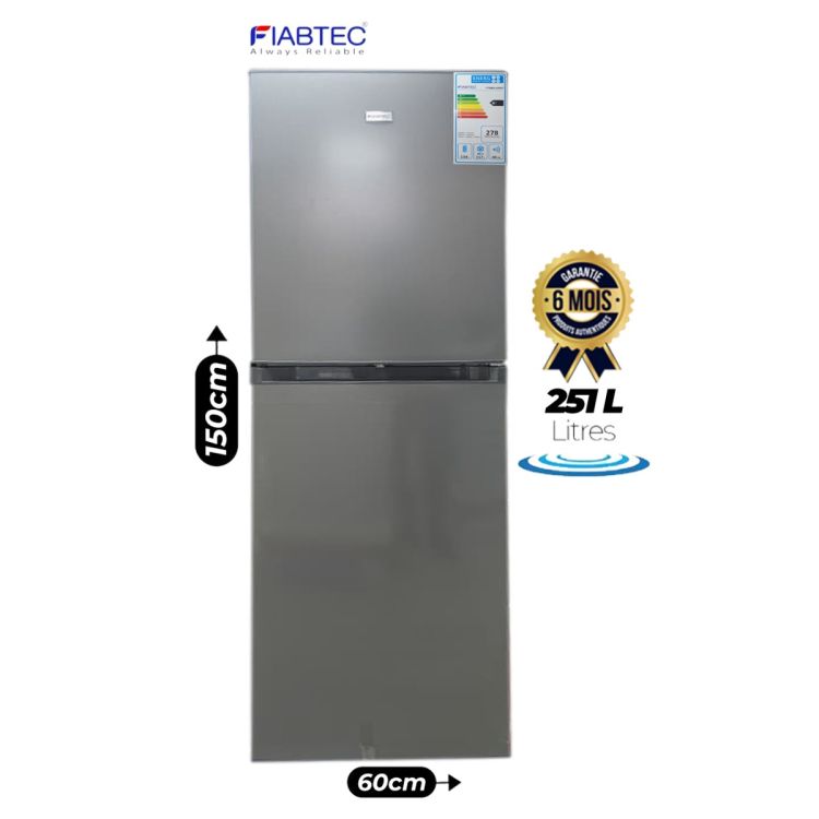 Réfrigérateur Combiné FIABTEC 251 Litres - FTBMS-428DF – 5 Tiroirs Congélateur - Classe A+, Silencieux 40 dB - Finition Moderne – Garantie 6 Mois
