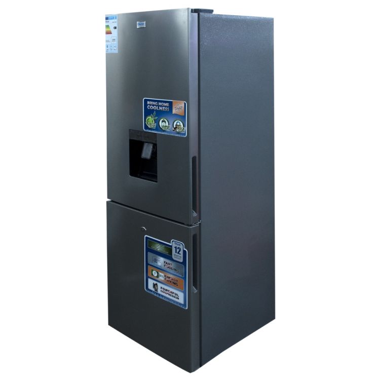 Réfrigérateur combiné Oscar 273 L, avec distributeur d'eau, gris, congélateur en bas, garantie 6 mois, prix Cameroun. 