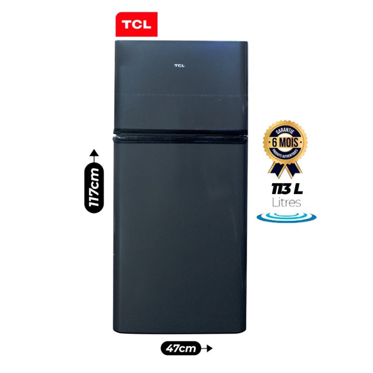 Réfrigérateur Double Porte TCL 113 Litres, gris foncé, 117x47 cm, garantie 6 mois au prix Cameroun. 