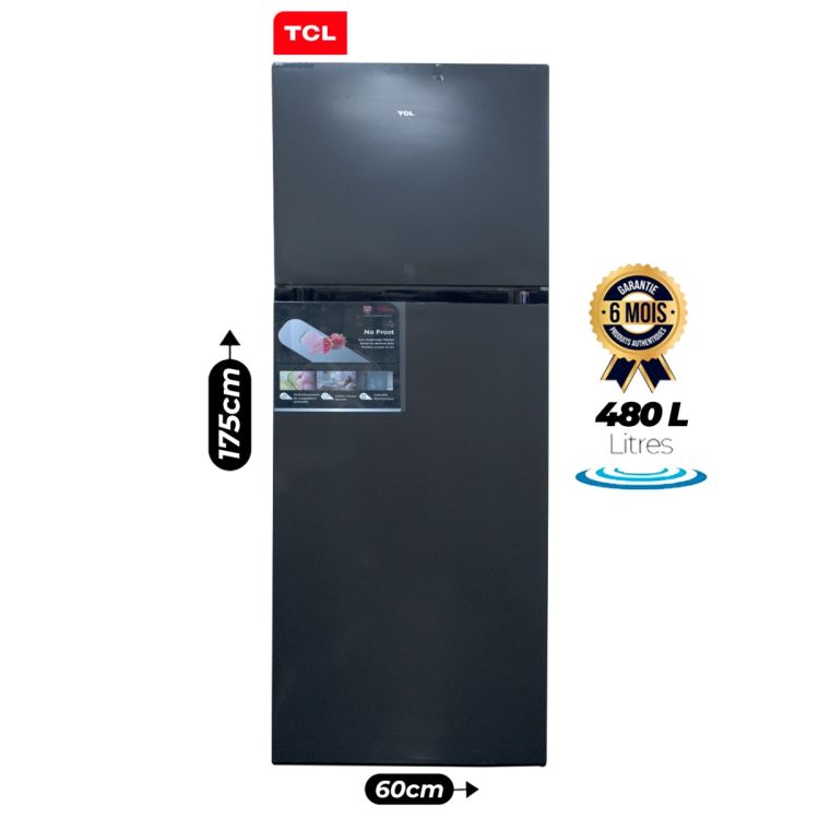 Réfrigérateur Double Porte TCL 480 Litres - P480TM – No Frost – Contrôle électronique – Ultra Silencieux – Crystal Grey Ash  – Garantie 06 Mois