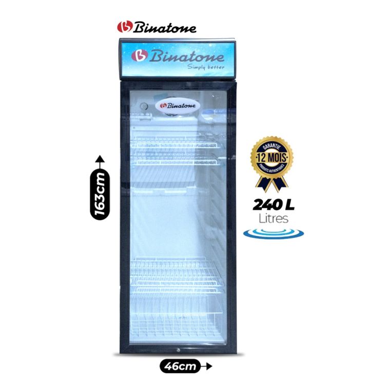 BINATONE 240-litre glass-door refrigerator at Glotelho