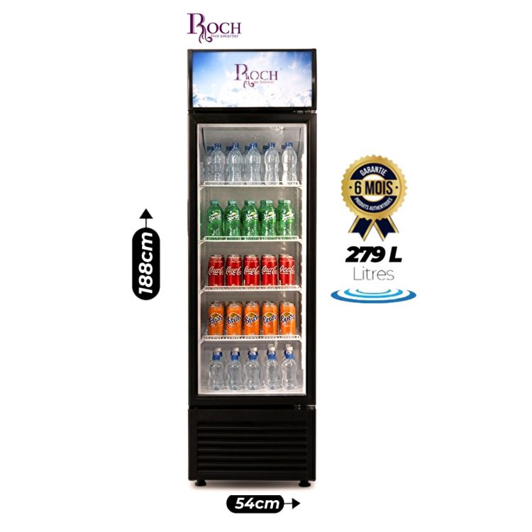Réfrigérateur vitrine - ROCH - RSF-350-O - Capacité 279L - Système Ventilation Forcée - Porte Vitrée Anti-Buée - Éclairage LED - Étagères Ajustables - Garantie 6 Mois