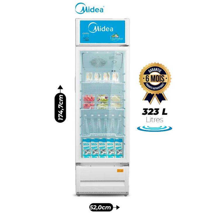 Réfrigérateur Vitrine MIDEA MDRZ302FZG21 – 323 L – Ventilation 360° – LED Top – Double Vitre Anti-Buée – No Frost – Classe T/ST – Capacité 91 Bouteilles – Garantie 06 Mois