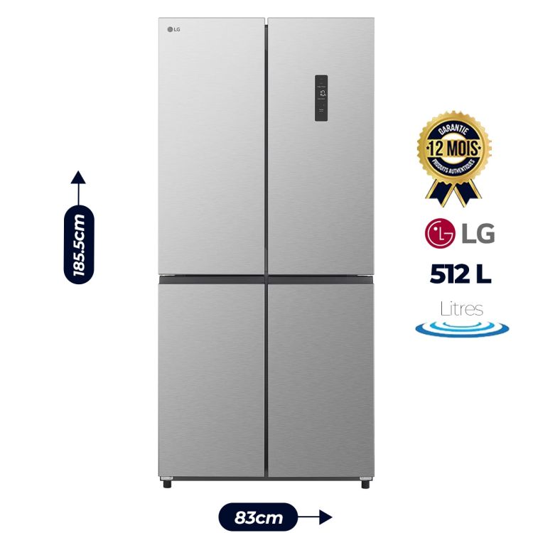 Réfrigérateur multiportes LG, 512 L, couleur argent, garantie 12 mois - prix Cameroun.