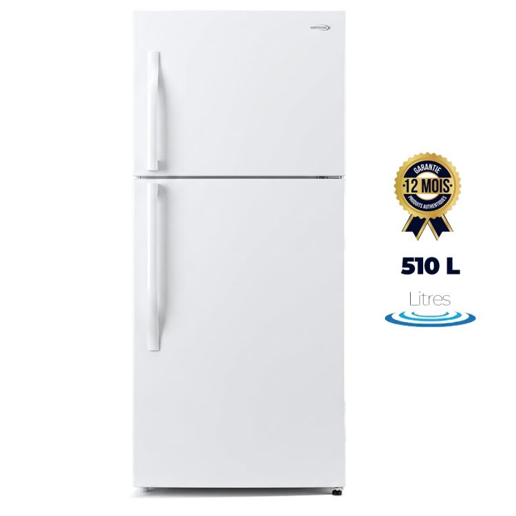 Réfrigérateur Double Battant GENERAL-GTRF-400W - 510 Litres - Moteur Inverter - No Frost - Congélateur Haut - Multi Flux d'air - Compartiment Fresh Room - 2 Bacs à Légumes - Blanc - Garantie 12 mois