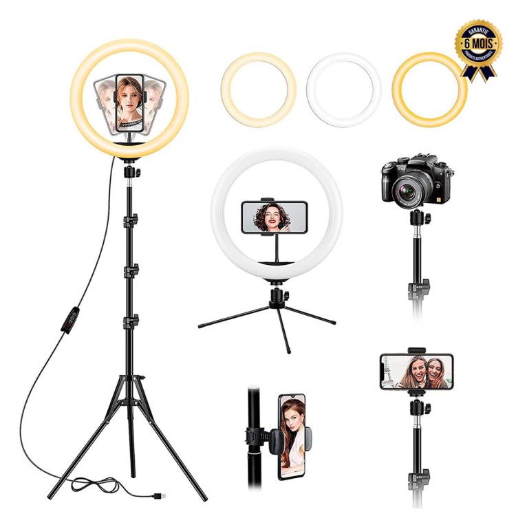 Ring Light 12 pouces Prix en fcfa - Avec trépied de sol et support de bureau - Eclairage circulaire pour photo selfie, enregistrement vidéo, réunion zoom| Glotelho Cameroun