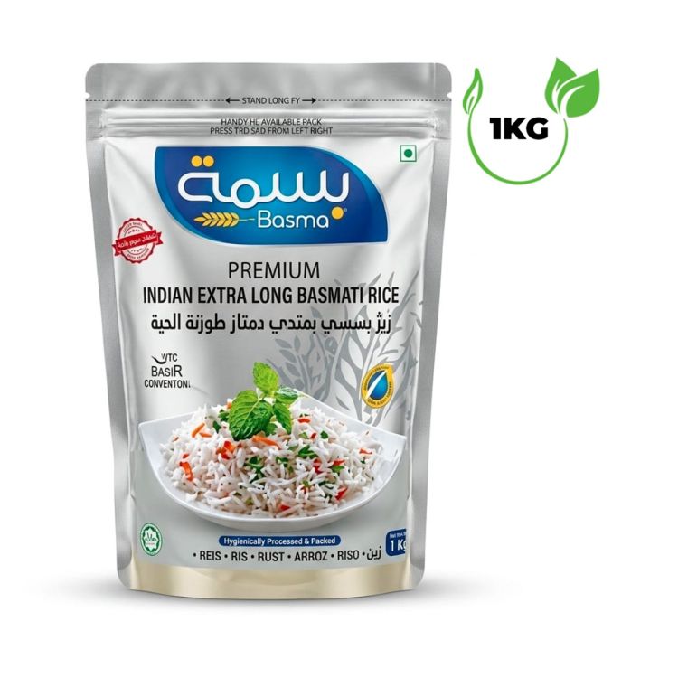 Riz basmati - Basma - Premium Long Grain - Grains Fins Aromatiques Non Collants - Sachet de 1Kg