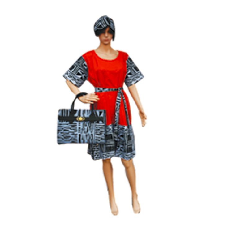 Robe Volant-Bandeau et Sac à Main-Taille Moyenne-L/105cm-R/B/B