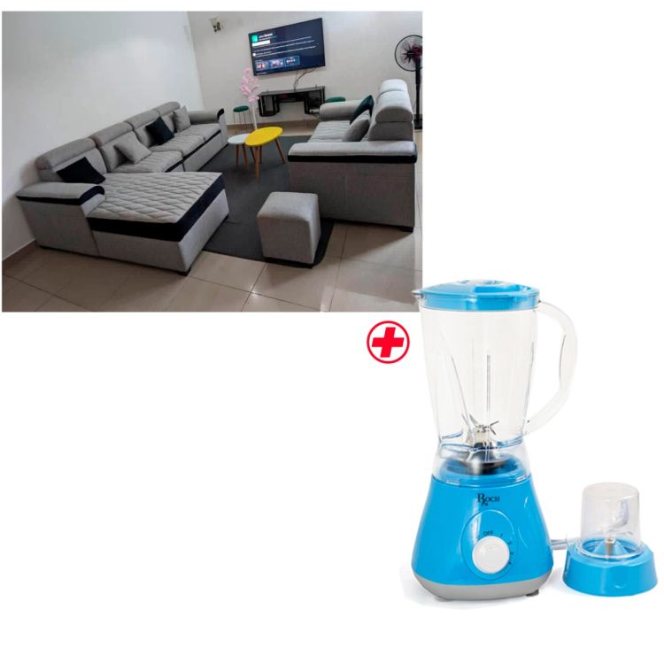 Salon d'Angle en Velours 7 Places Mousse PH7 + Blender ROCH OFFERT
