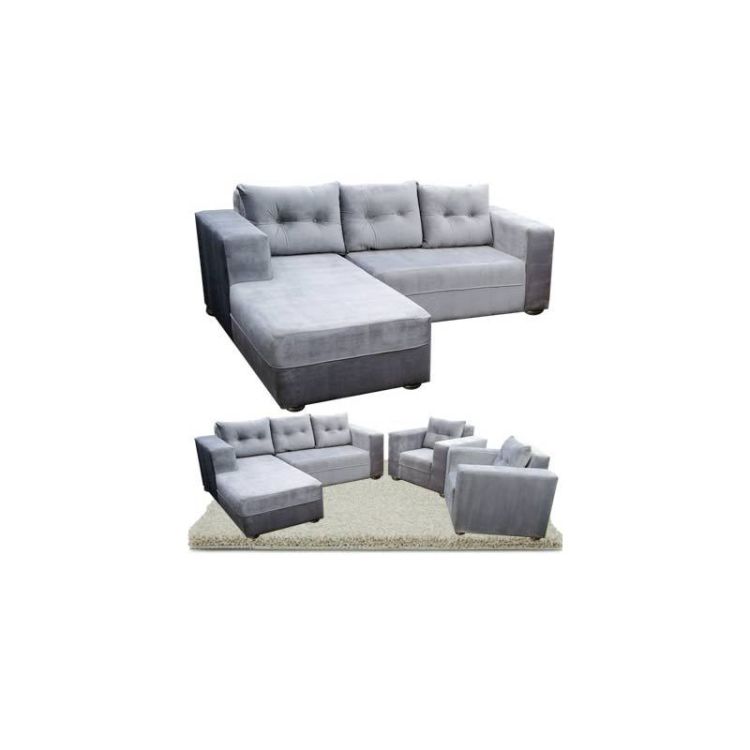 Salon en velours avec canapé d'angle - 6 places - Gris -  Garantie 1 Mois | Glotelho Cameroun