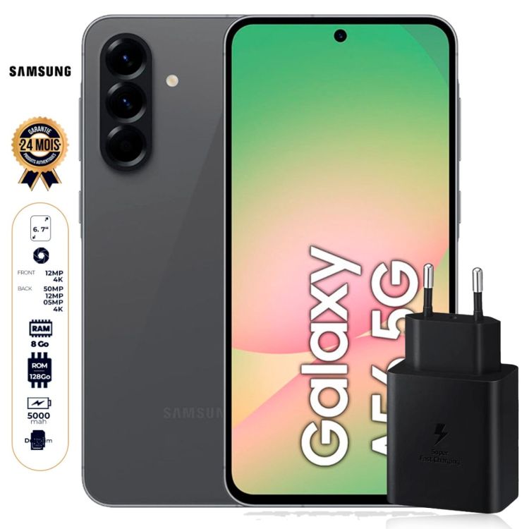 Samsung Galaxy A56 5G - 128 Go - 8Go RAM   + Boitier de recharge original Samsung Type-C 45W Fast charger 