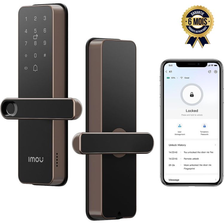 Serrure Intelligente Smart Lock IMOU K1S-W - Wi-Fi Direct - Empreinte Digital, Code PIN & Badges RFID - Cylindre Grade C - Garantie 6 Mois