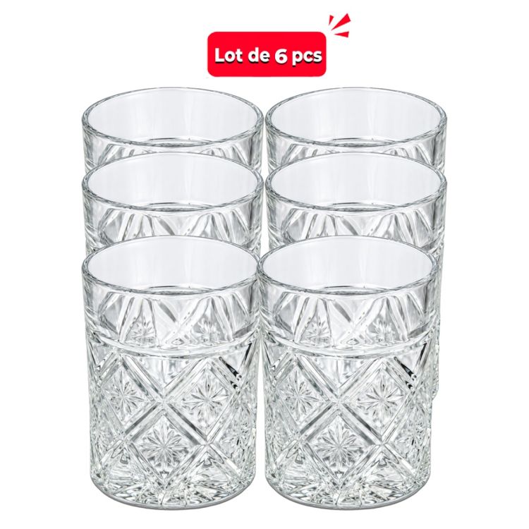 Set de 6 Verres à Whisky 23cl - Verre Transparent au Motif Losange