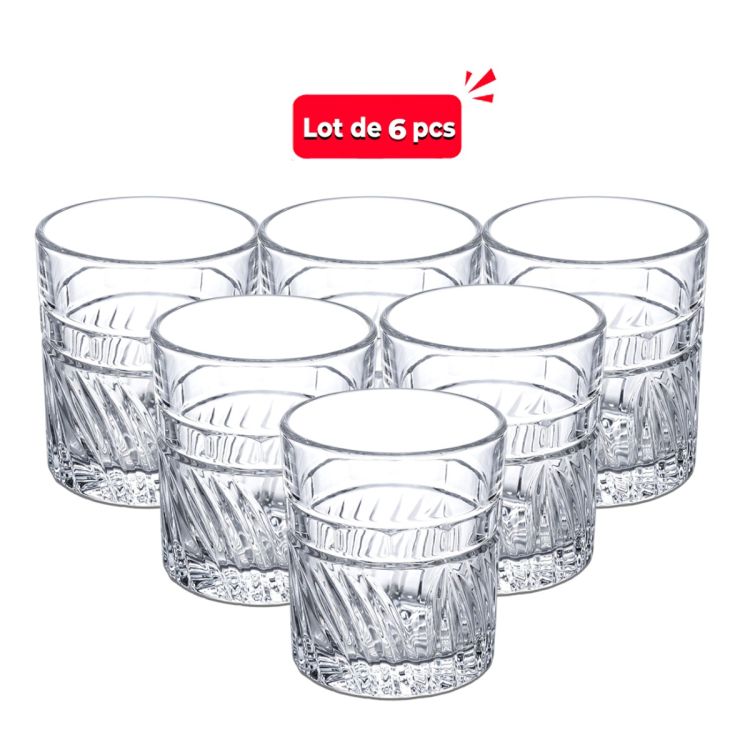 Set de 6 Verres à Whisky 23cl - Verre Transparent au Motif Torsadé