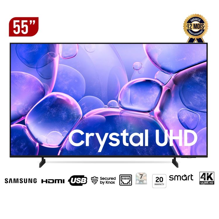 SMART TV Samsung 55"  UA55U8000F – Crystal UHD 4K – HDR+ – Processeur Crystal 4K – One UI Tizen sécurisé Knox – Design Métallique Haut de Gamme – Economie d'énergie – Series 8 (2025) – Garantie 12 Mois