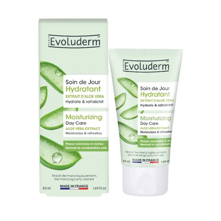 Soin de Jour Hydratant Evoluderm - 50 ml, crème visage pour peaux normales à mixtes, prix Cameroun.