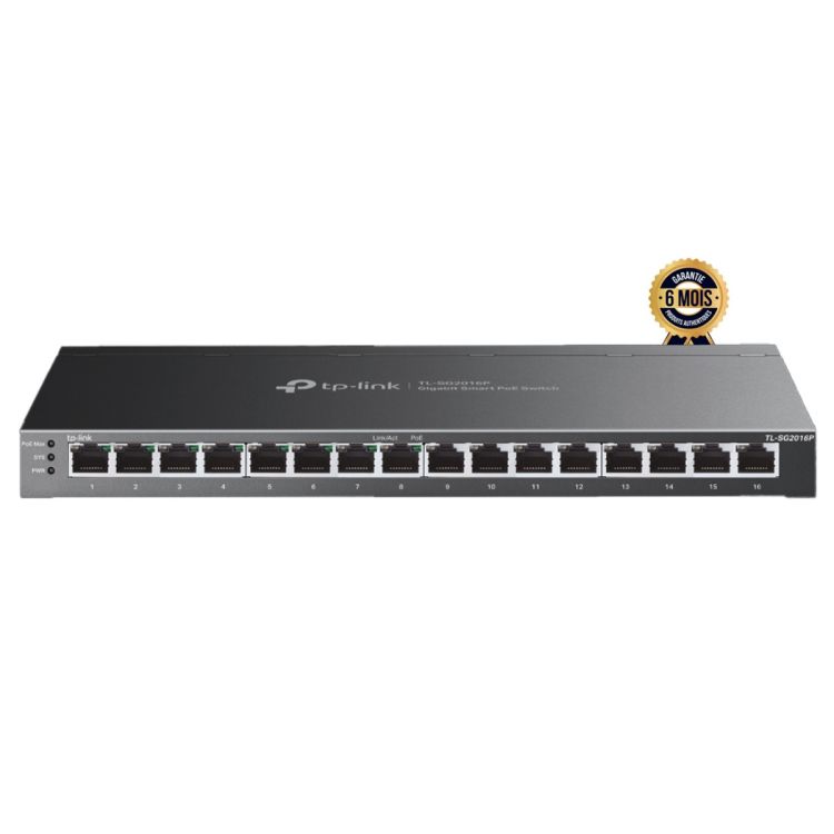 Switch / Commutateur Manageable L2+ - TP-Link - TL-SG2016P - 16 Ports Gigabit - 8 Ports PoE+ 120W - Gestion Cloud Omada SDN - Fanless - Garantie 06 Mois
