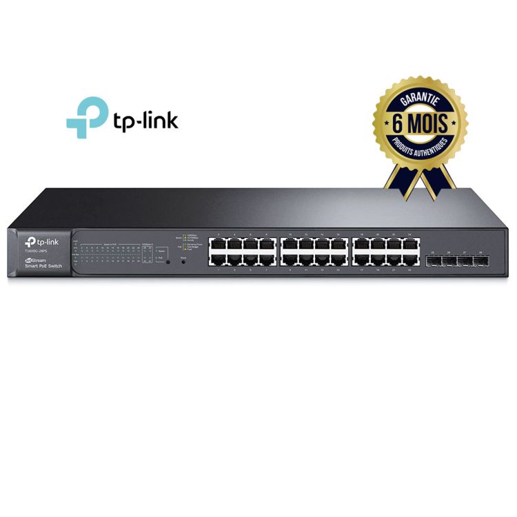 Switch Intelligent JetStream - Tp-link T1600G-28PS - Gigabit à 24 Ports PoE+ Avec 4 Emplacements SFP - 6 Mois