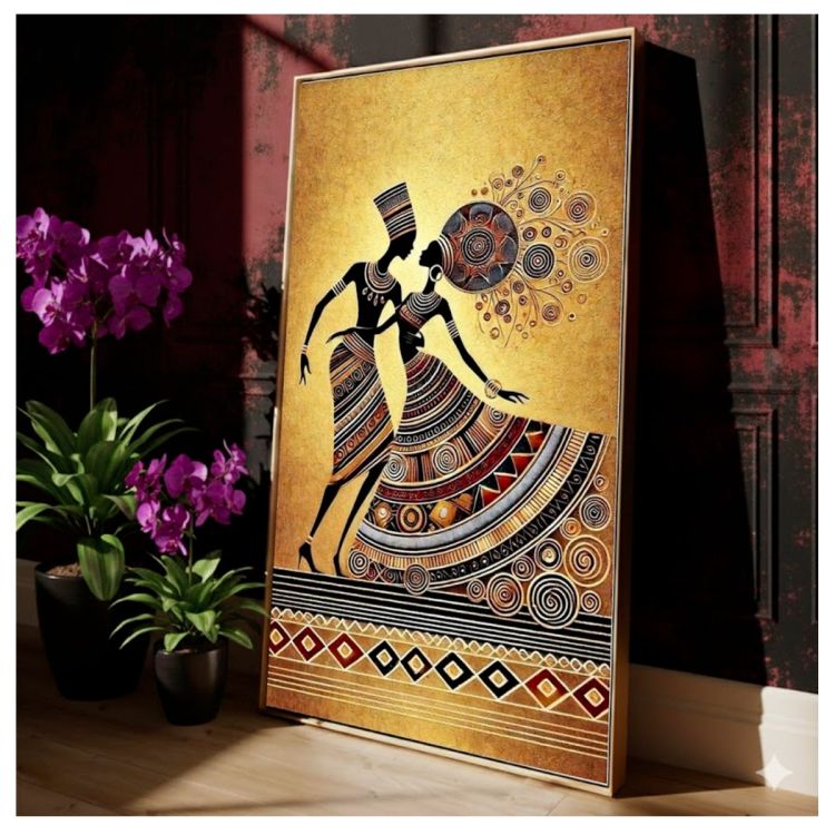 Tableau Décoratif - Danse de couple africain - Toile Effet 3D avec Cadre en Bois