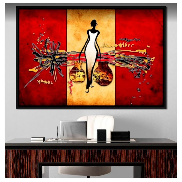 Tableau Décoratif - POFAL - Silhouette Africaine - Toile Ultra HD - Cadre Bois 3 cm - Anti-UV