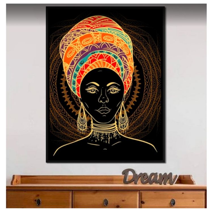 Tableau Décoratif - POFAL - Turban Coloré - Toile Ultra HD - Cadre Bois 3 cm - Anti-UV