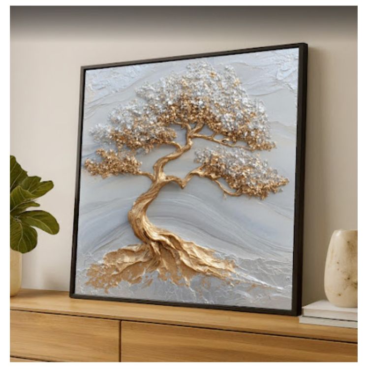  Tableau Décoratif Arbre de Vie Doré et Argenté, Toile Murale Effet 3D avec Cadre en Bois, prix Cameroun.