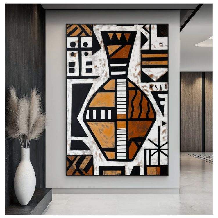 Tableau Décoratif Art Abstrait Vase Africain, toile imprimée multicolore, Prix Cameroun.