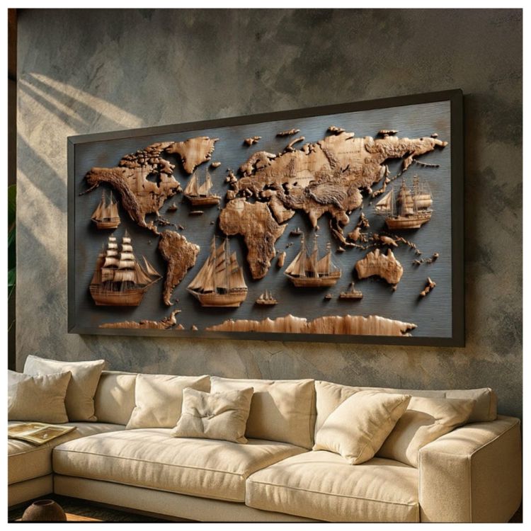 Tableau Décoratif – Le Monde en Carte – Toile Effet 3D