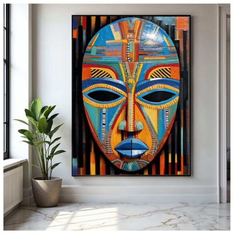 Tableau Décoratif – Masque Tribal – Toile Multicolore Effet 3D