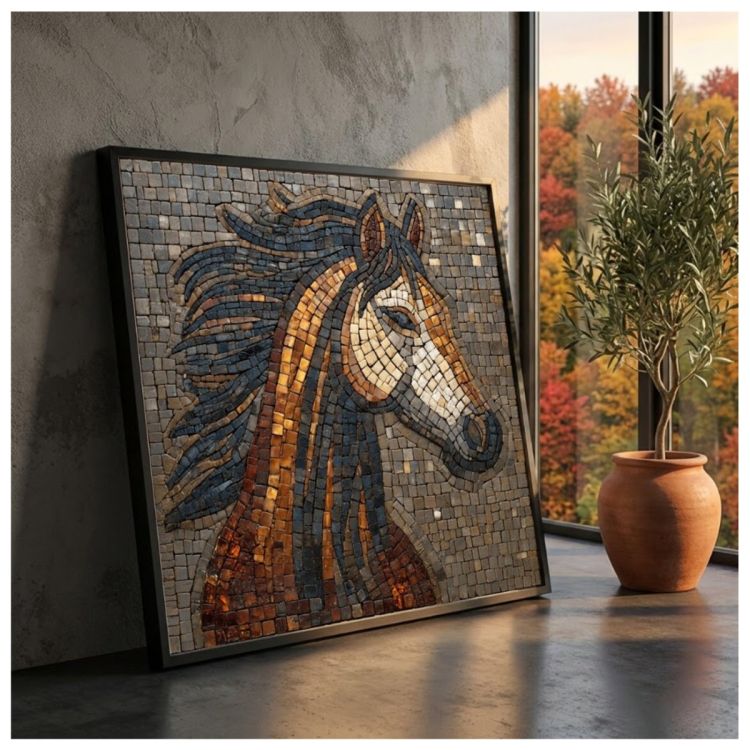 Tableau Décoratif – Mosaïque Tête de cheval – Toile murale multicolore Effet 3D