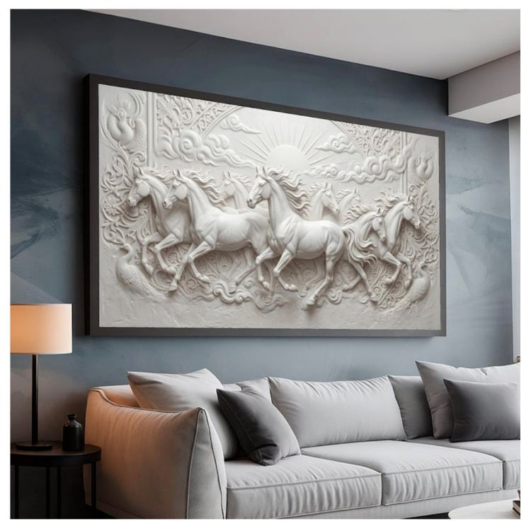Tableau Décoratif - Chevaux Blancs - Toile Imprimée Effet 3D