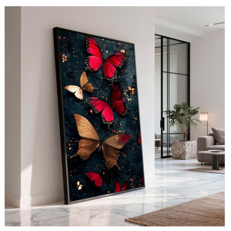 Tableau Decoratif - papillons rouges et dorés - Multicolore