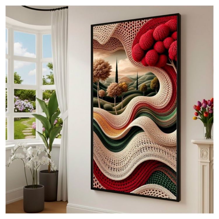 Tableau Décoratif Mural - Motif Paysage Abstrait & Lignes Ondulées - Effet Relief 3D