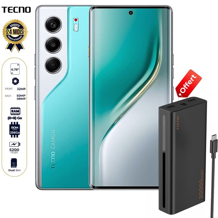 Tecno Camon 40 Pro - 256 Go - 8 Go + 8 Go RAM Extensible - 6,78