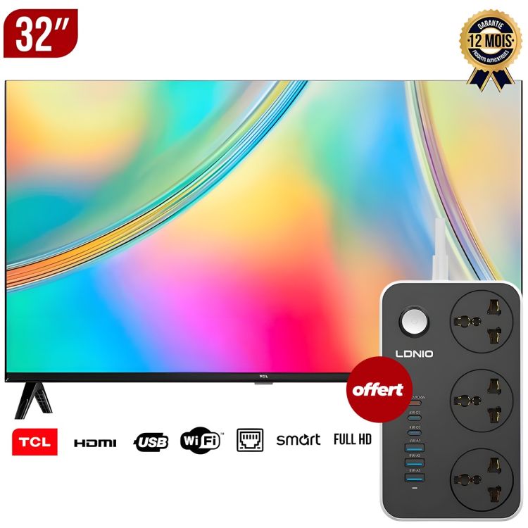 Pack Téléviseur Smart TCL 32", Google TV Full HD – 32S5400  + Rallonge Multiprise LDNIO 2500W