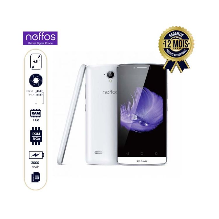 TP-Link Neffos C5L 4G LTE (2 Sim, 8Go, 1GB Ram, 4G)-12 Mois-Blanc|Glotelho cameroun