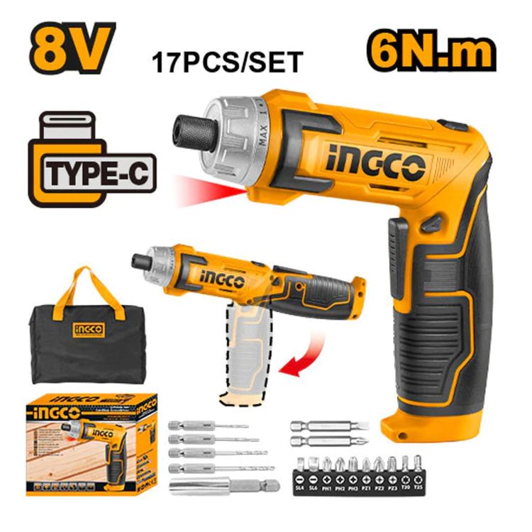 Tournevis sans fil prix en fcfa - INGCO CSDLI0802 - 8V - Lithium-Ion - Avec poignée réglable et lampe de travail LED | Glotelho Cameroun