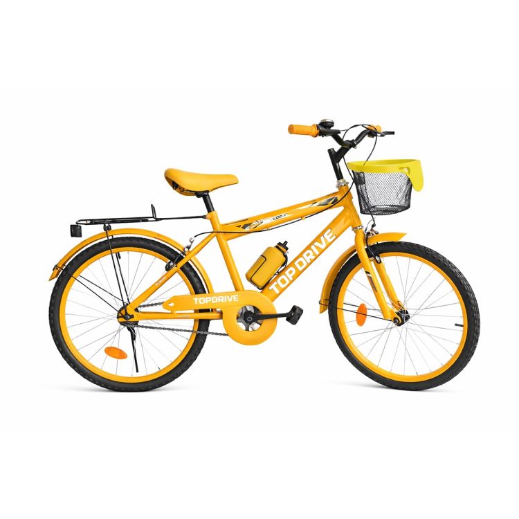 Vélo VTT de route pour enfant de 7 à 13 ans - Taille 20 pouces - Avec panier et porte bagage - Jaune - Garantie 3 mois