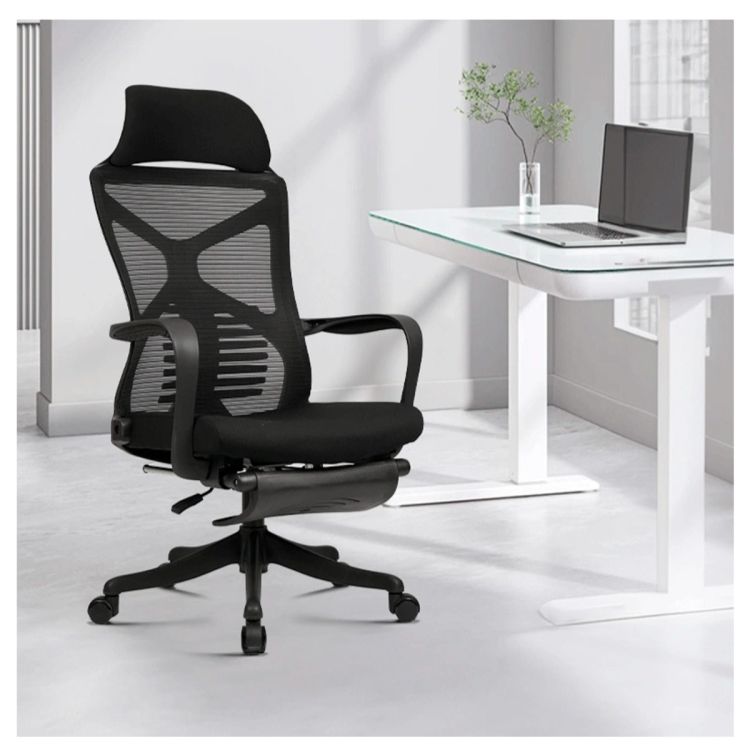 Chaise de Bureau Ergonomique - FD-K269 - avec Repose Pied – Design Inclinable, Dossier en Maille Respirable, ultra Confortable - Noir