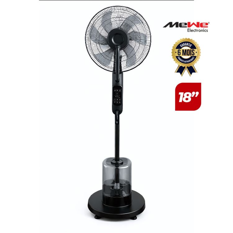 Ventilateur brumisateur Mewe Mist  (18 pouces) 60 W - MW-MIST1849BK - Réservoir de 4 L - 12 vitesses - Noir - Garantie de 6 mois
