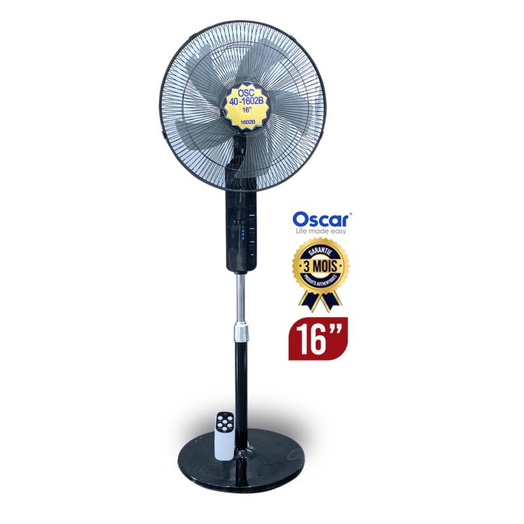 Ventilateur Oscar avec télécommande 16 pouces - OSC-40 -1602B- 75W - Noir - Garantie 3 mois