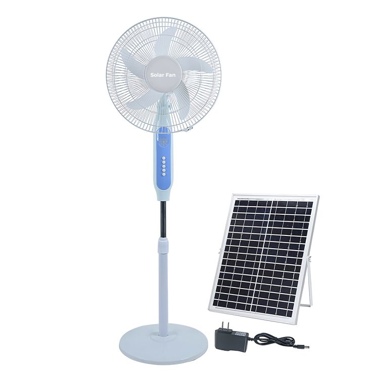 Ventilateur rechargeable solaire et électrique - 3 Réglages de la vitesse - 16 pouces - 6 Mois-Blanc