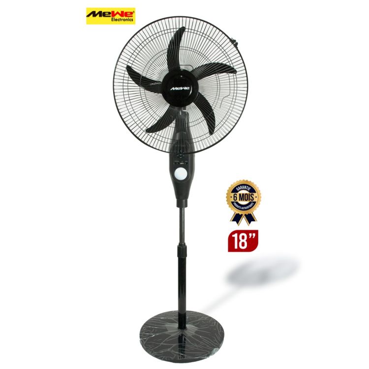 Ventilateur sur pied rechargeable MEWE MW-RSF1805BK – 18″ – Batterie 12V – 3 Vitesses – USB/DC – Autonomie jusqu’à 45h – LED Veilleuse – Gris/Noir – Garantie 6 Mois